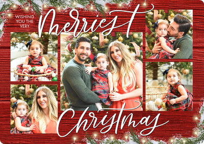 Christmas Woodgrain Greenery Photo Card, 5x7