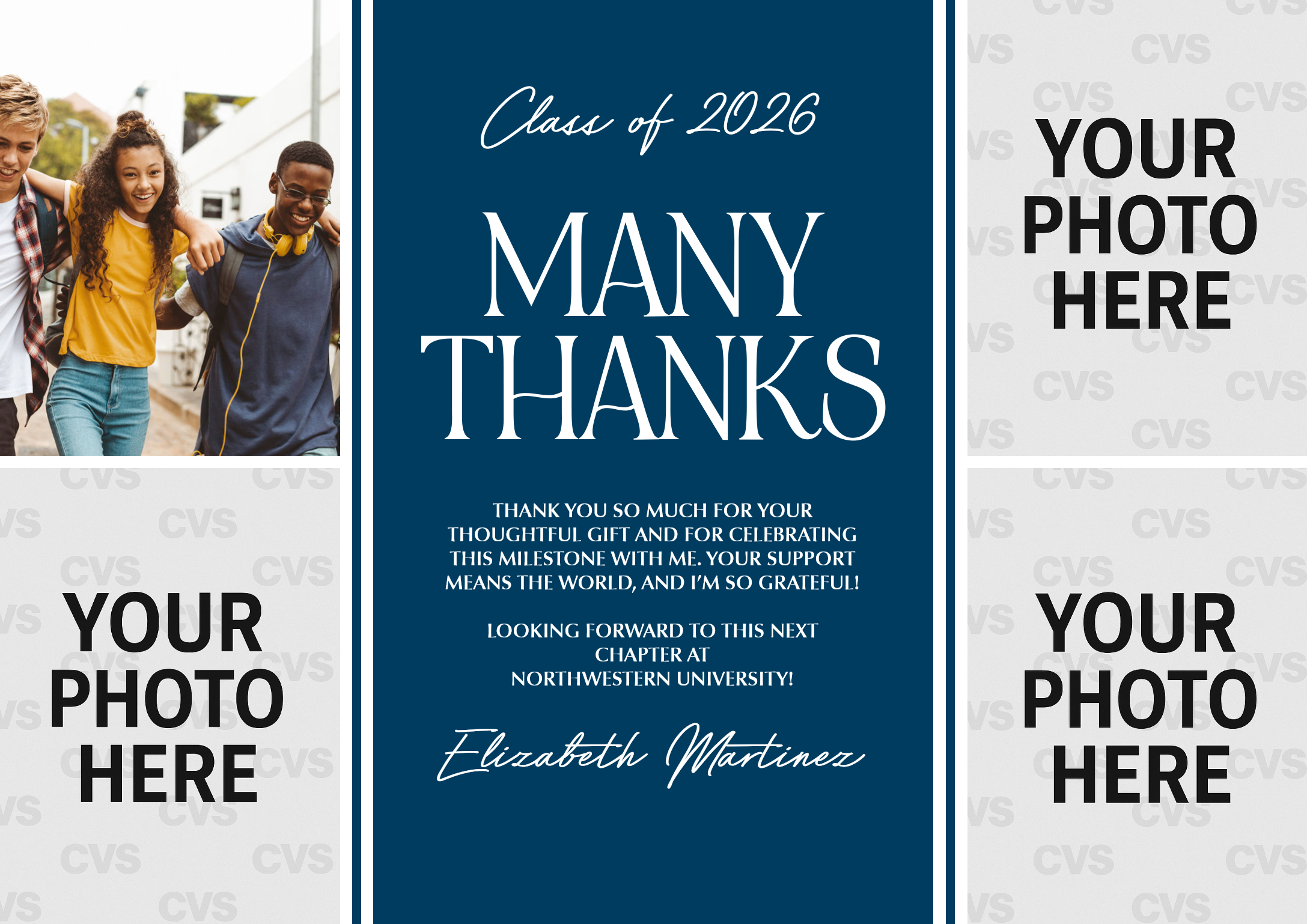 Colligate Stripe Thank You Premium Double Sided Photo Card in Blue, 5x7, Horizontal