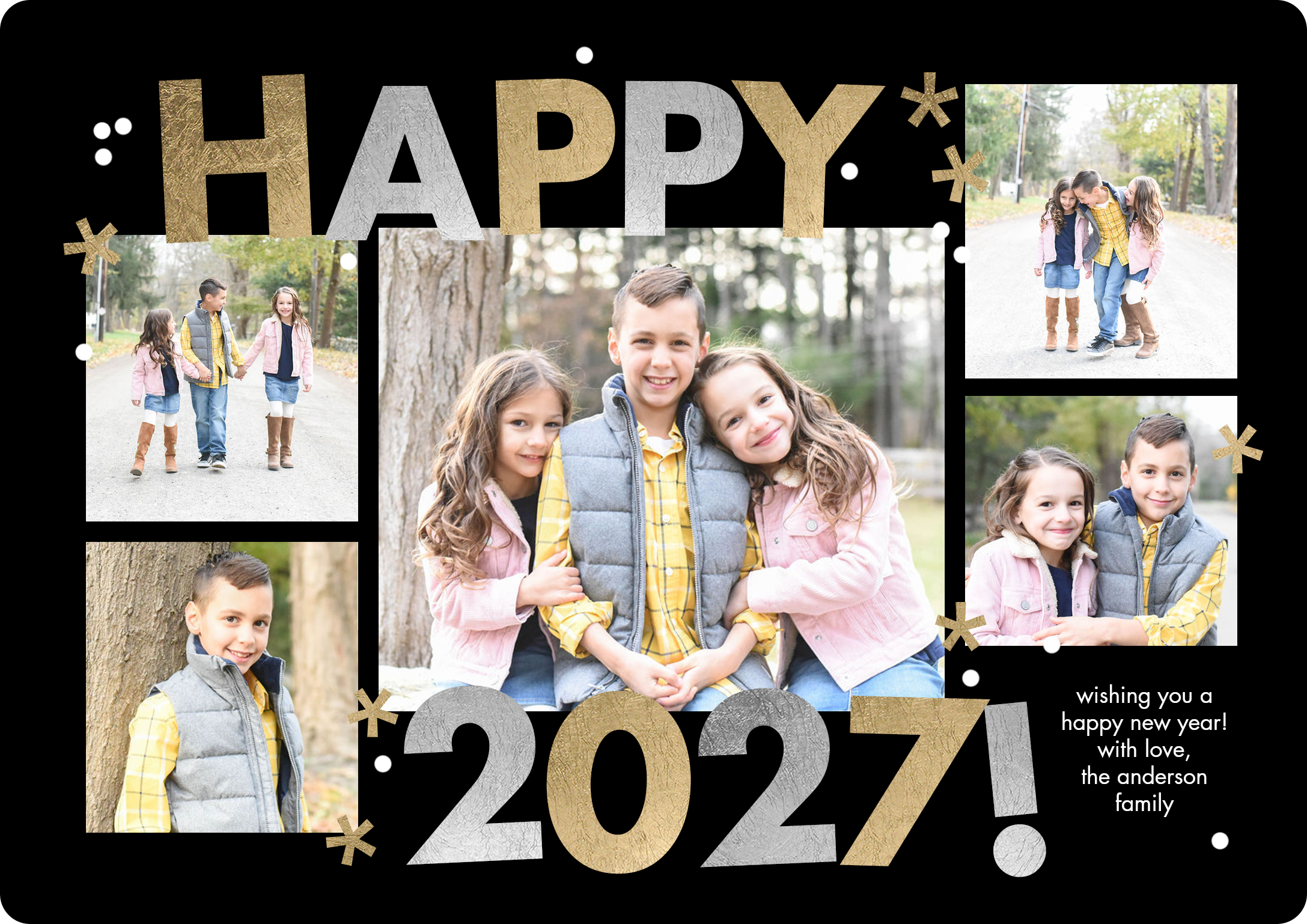 New Year Colorful Premium Double Sided Photo Card in Black, 5x7, Landscape