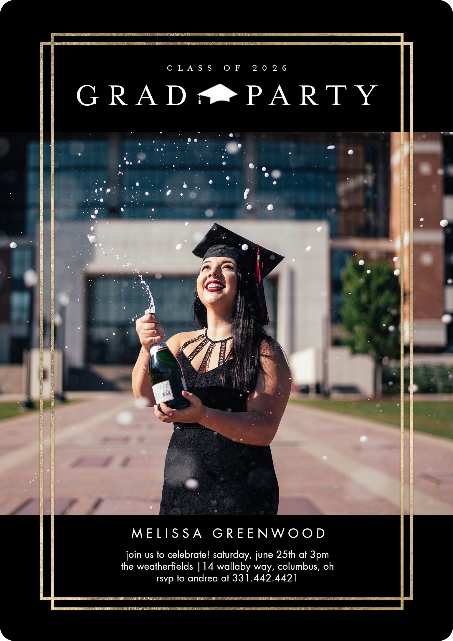 2026 Grad Party Frames Double Sided Photo Card in Black, 5x7, Vertical