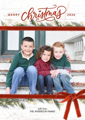 Christmas 2026 Rustic Bow Photo Card, 5x7