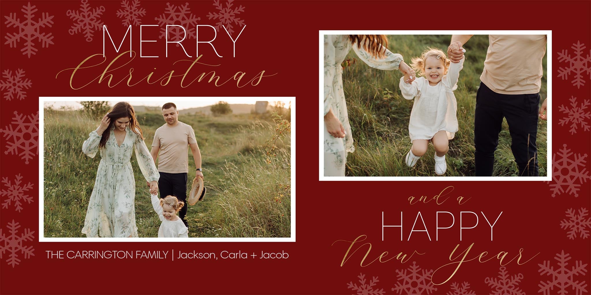 Elegant Season Collage Photo Card, Square in Red, 4x8, Horizontal