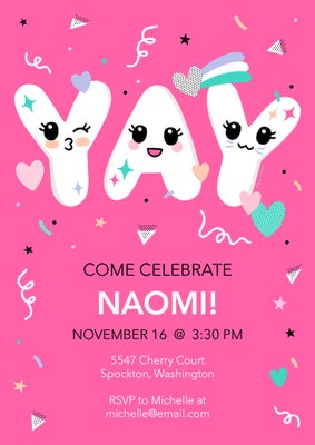 Cute YAY You Party Invitation By Hallmark Photo Cards, 5x7