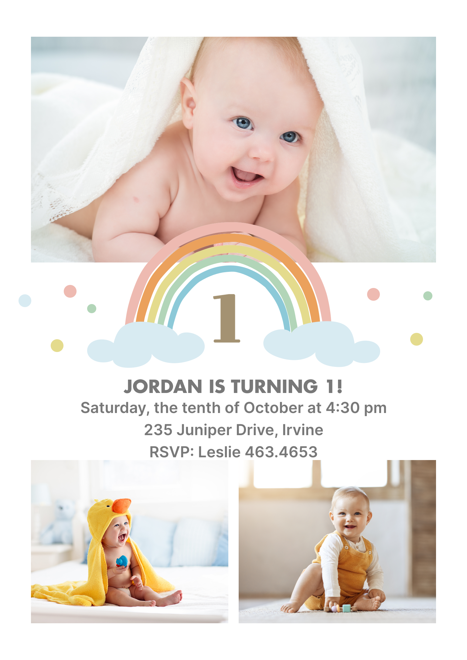 Under The Rainbow Single Sided Photo Card in White, 5x7, Vertical