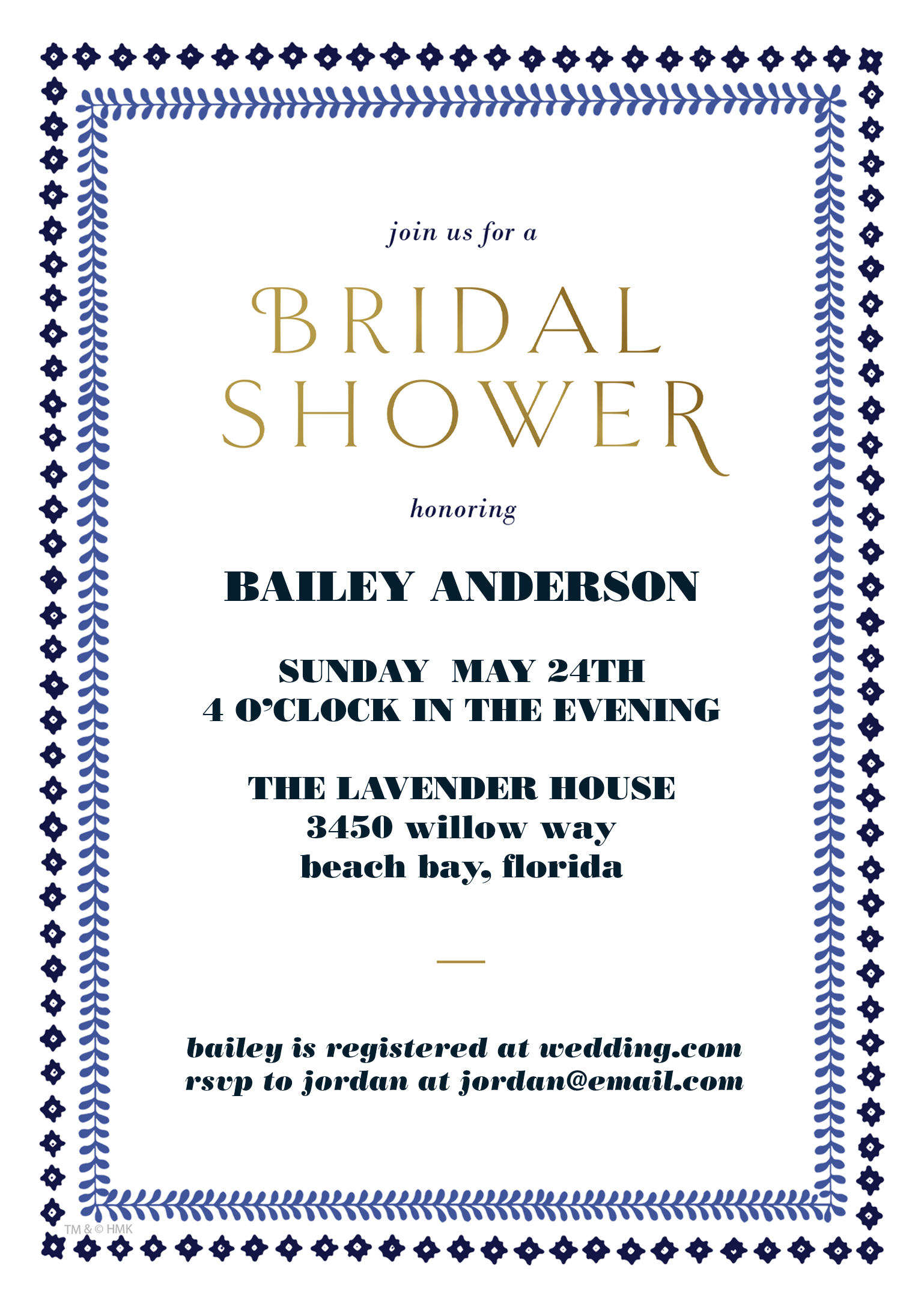 Blue Botanical Shower Premium Double Sided Photo Card, 5x7, Vertical