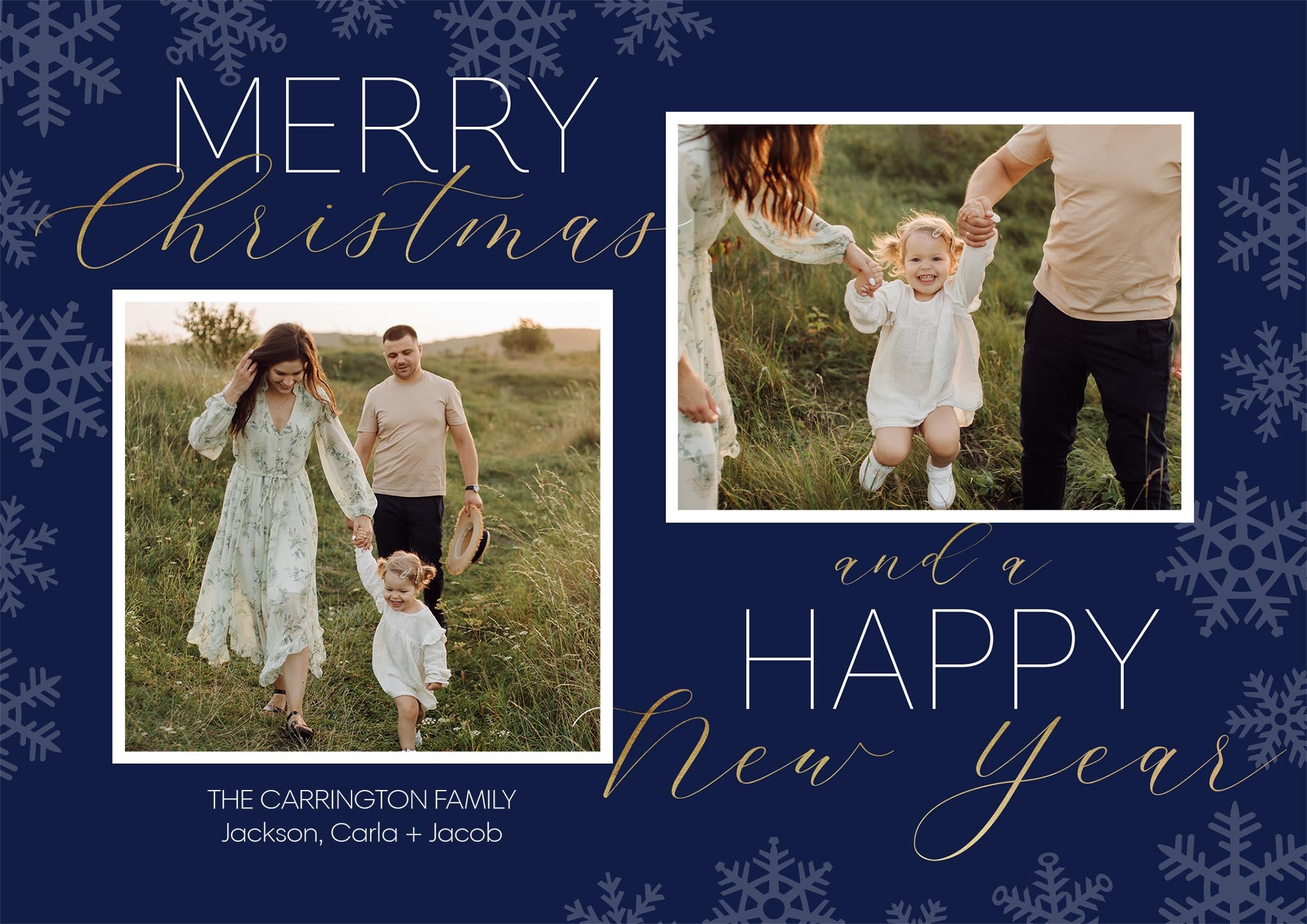 Elegant Season Collage Premium Double Sided Photo Card in Blue, 5x7, Horizontal