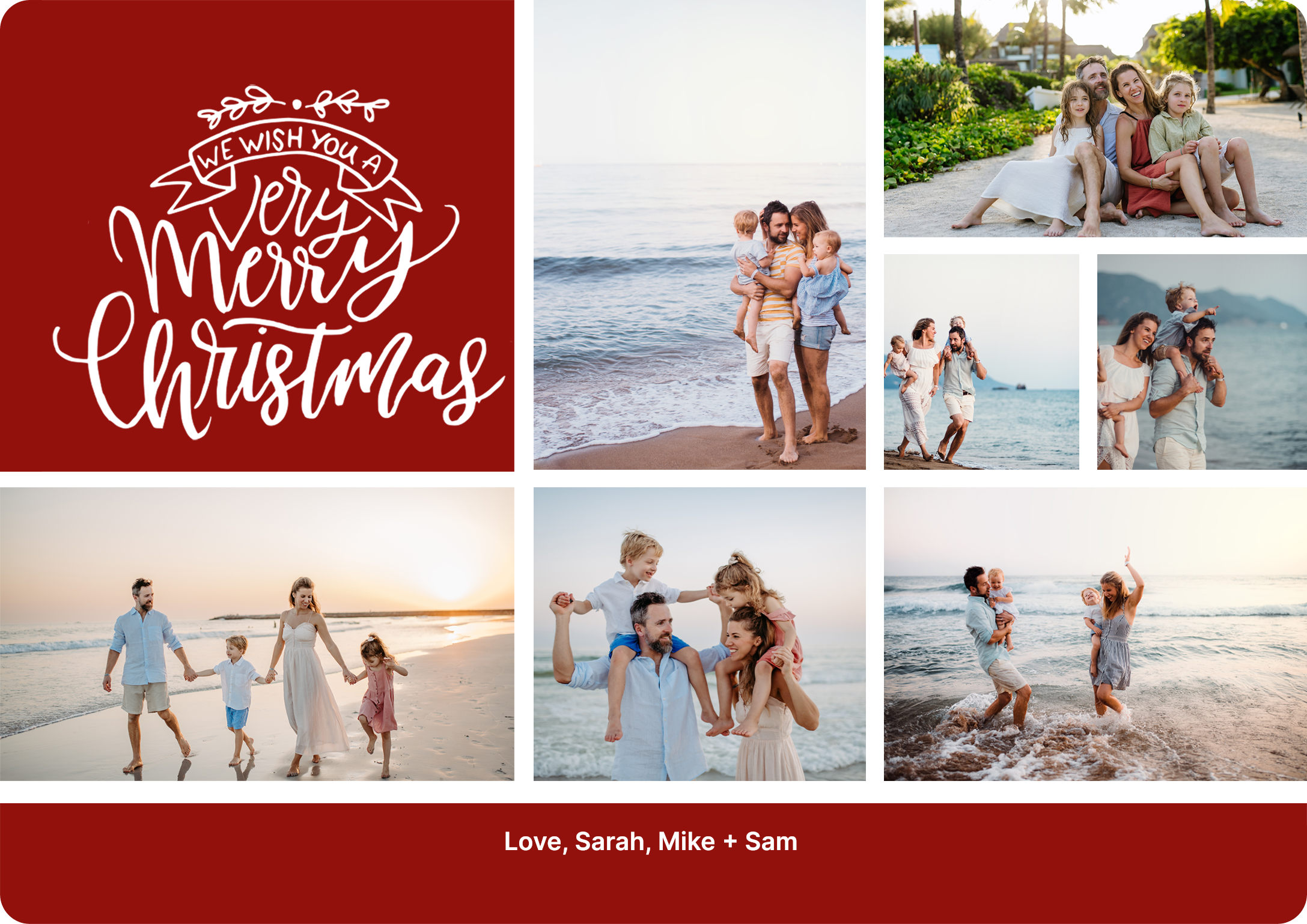 Christmas Collage Premium Double Sided Photo Card in Red, 5x7, Horizontal