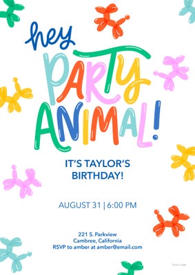 Party Animal Balloons Invitation Photo Card, 5x7