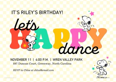 Snoopy Happy Dance Party Invitation By Hallmark Photo Cards, 5x7