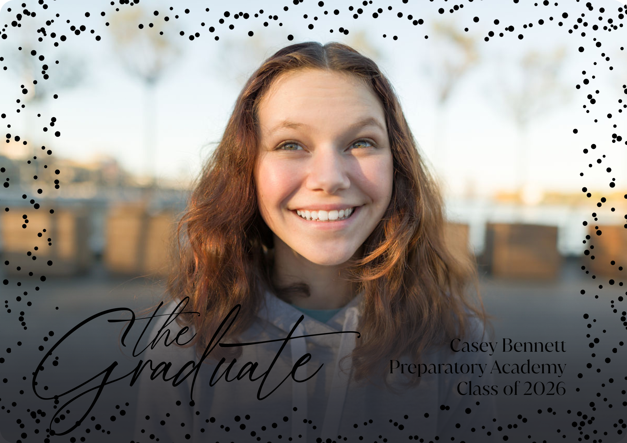 Grad Confetti Premium Double Sided Photo Card in Black, 5x7, Horizontal