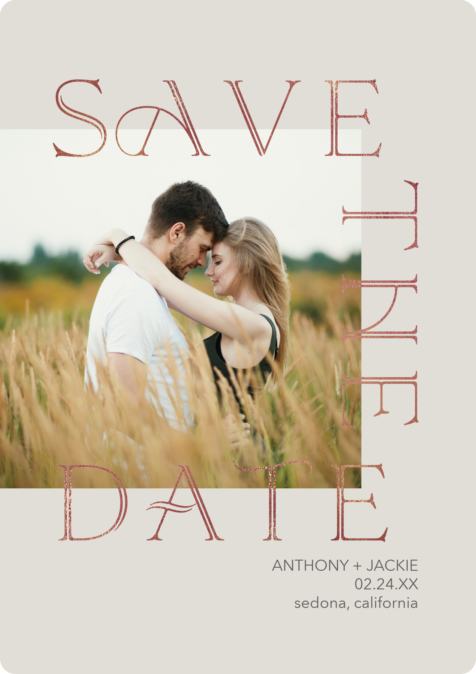 Encased Date Single Sided Photo Card in Tan, 5x7, Vertical