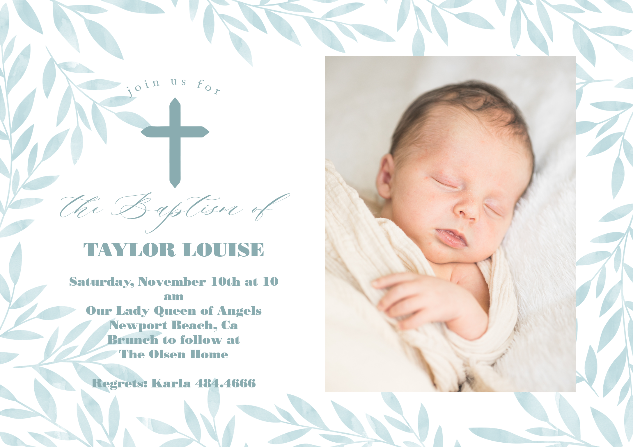 Blessed Cross Premium Double Sided Photo Card in Blue, 5x7, Horizontal