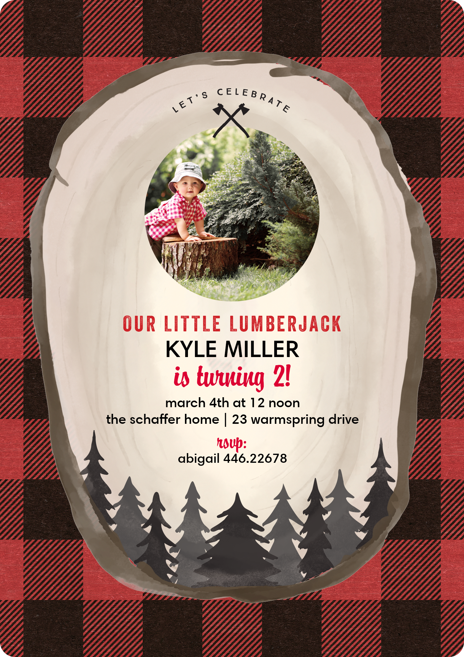 Little Lumberjack Single Sided Photo Card in Red, 5x7, Vertical