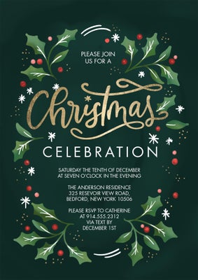 Christmas Invite Holly Photo Card, 5x7