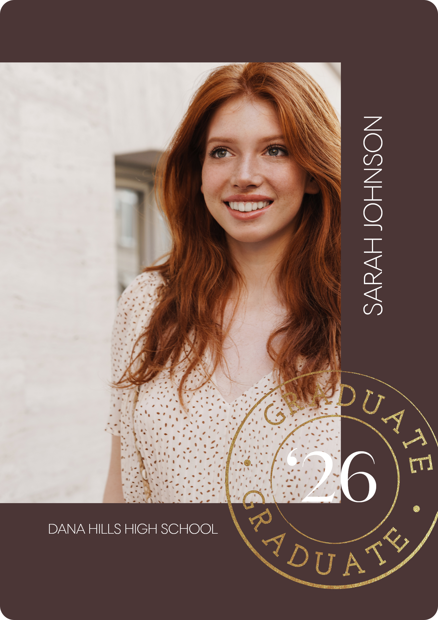 Golden Moment Premium Double Sided Photo Card in Brown, 5x7, Vertical