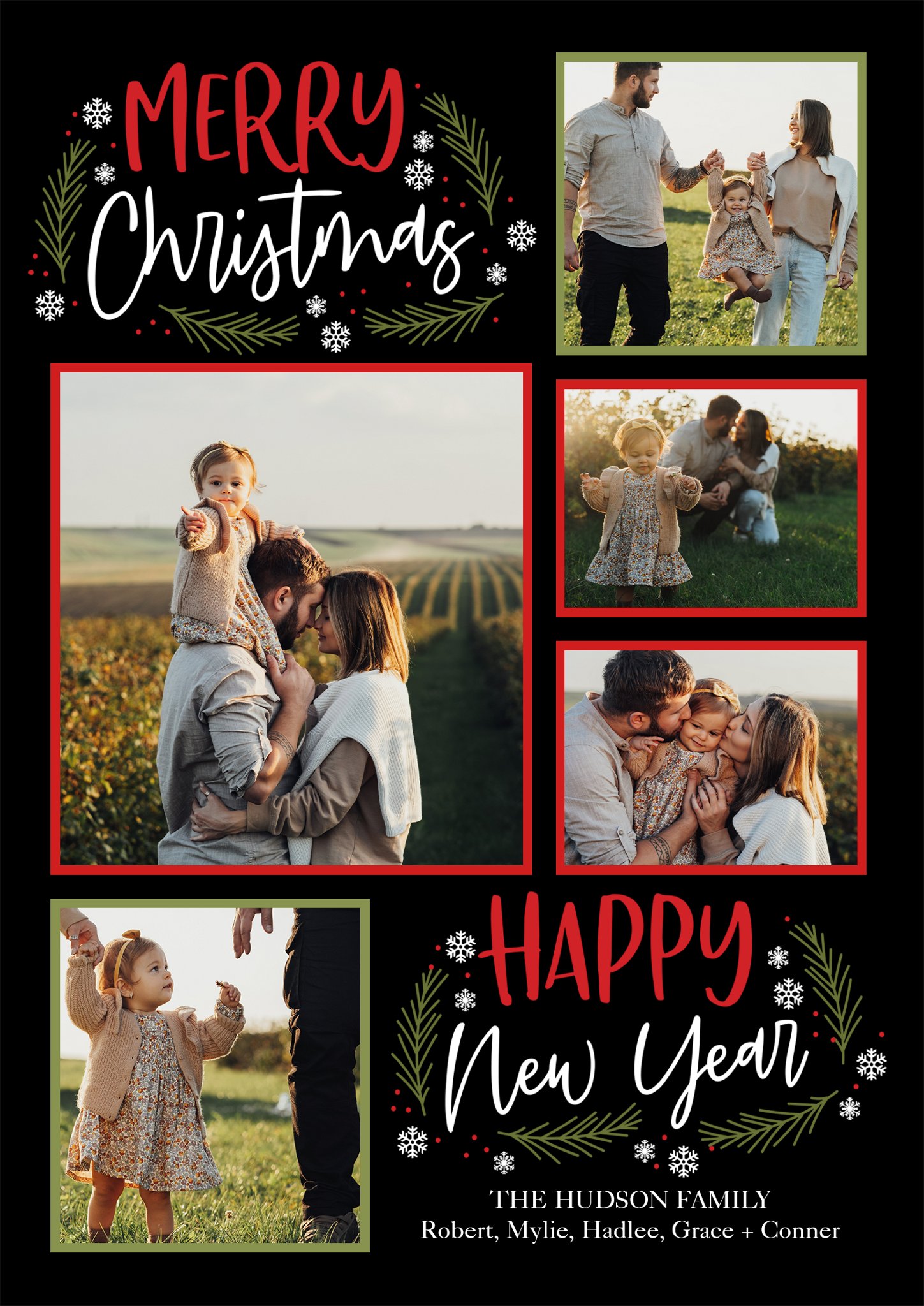 Seasonal Frames Collage Premium Double Sided Photo Card in Black, 5x7, Vertical