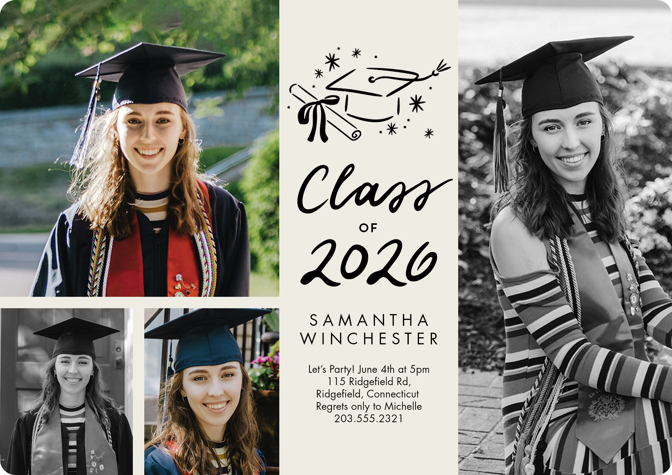 2026 Class Of Collage Premium Double Sided Photo Card in White, 5x7, Horizontal