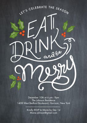 Christmas Invite Eat Drink Merry Photo Card, 5x7