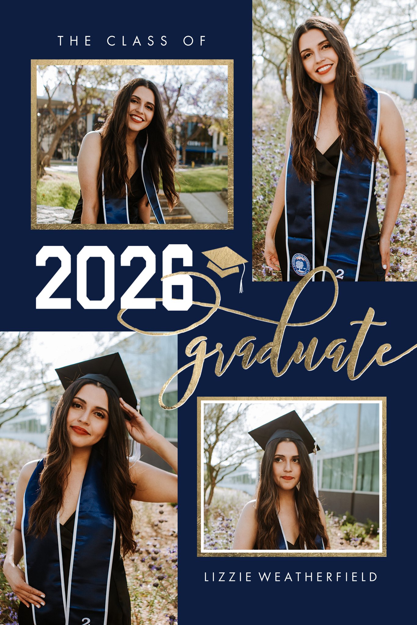 Poster Prints 24x36 Portrait Grad 2026 Handlettered Customizable in Blue, Vertical