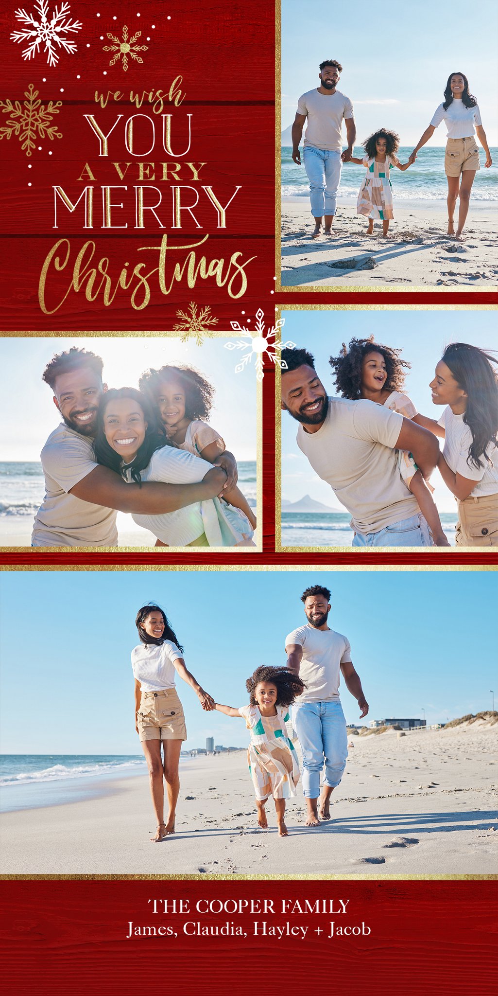 Ornate Snowflakes Collage Photo Card, Square in Red, 4x8, Vertical