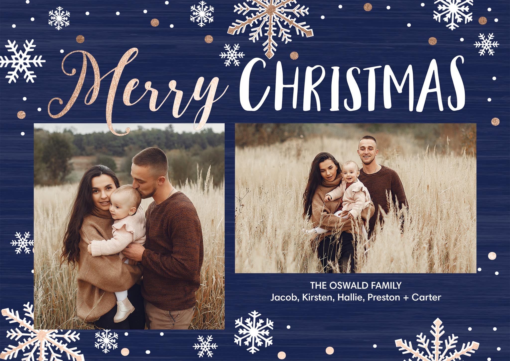 Christmas Spectacle Collage Premium Double Sided Photo Card in Blue, 5x7, Horizontal