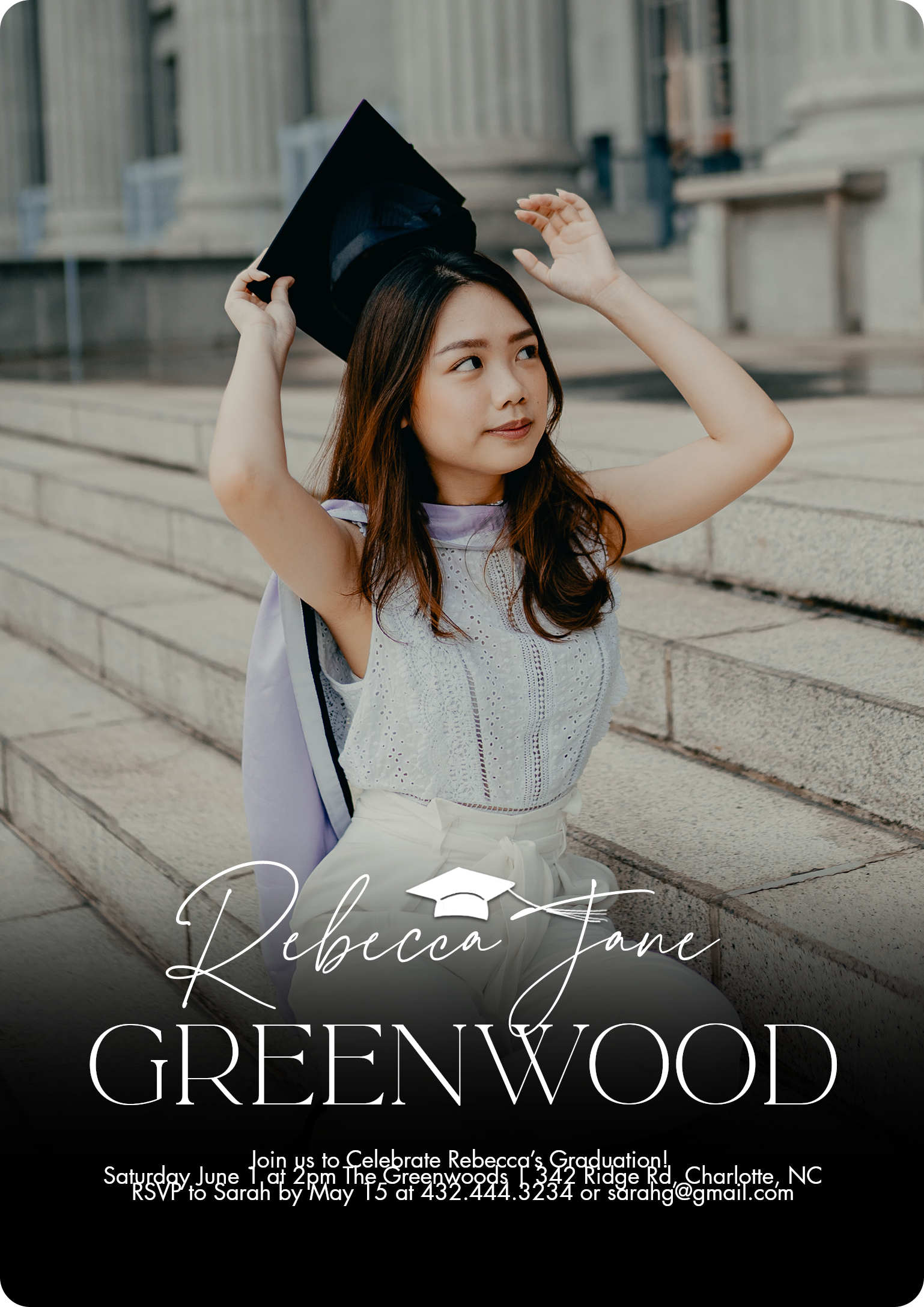 Grad Personalized Gallery Premium Double Sided Photo Card in White, 5x7, Vertical