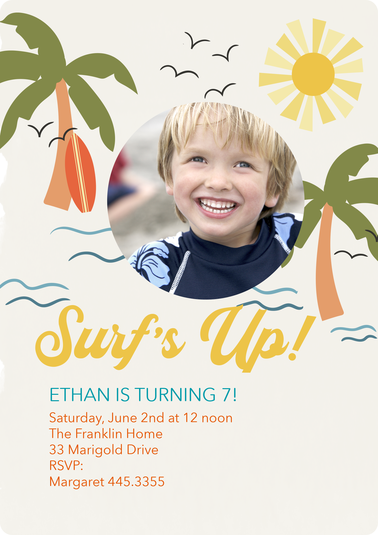 Surfs Up Premium Double Sided Photo Card in Beige, 5x7, Vertical