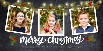 Christmas Greenery Lights Photo Card, Square, 4x8