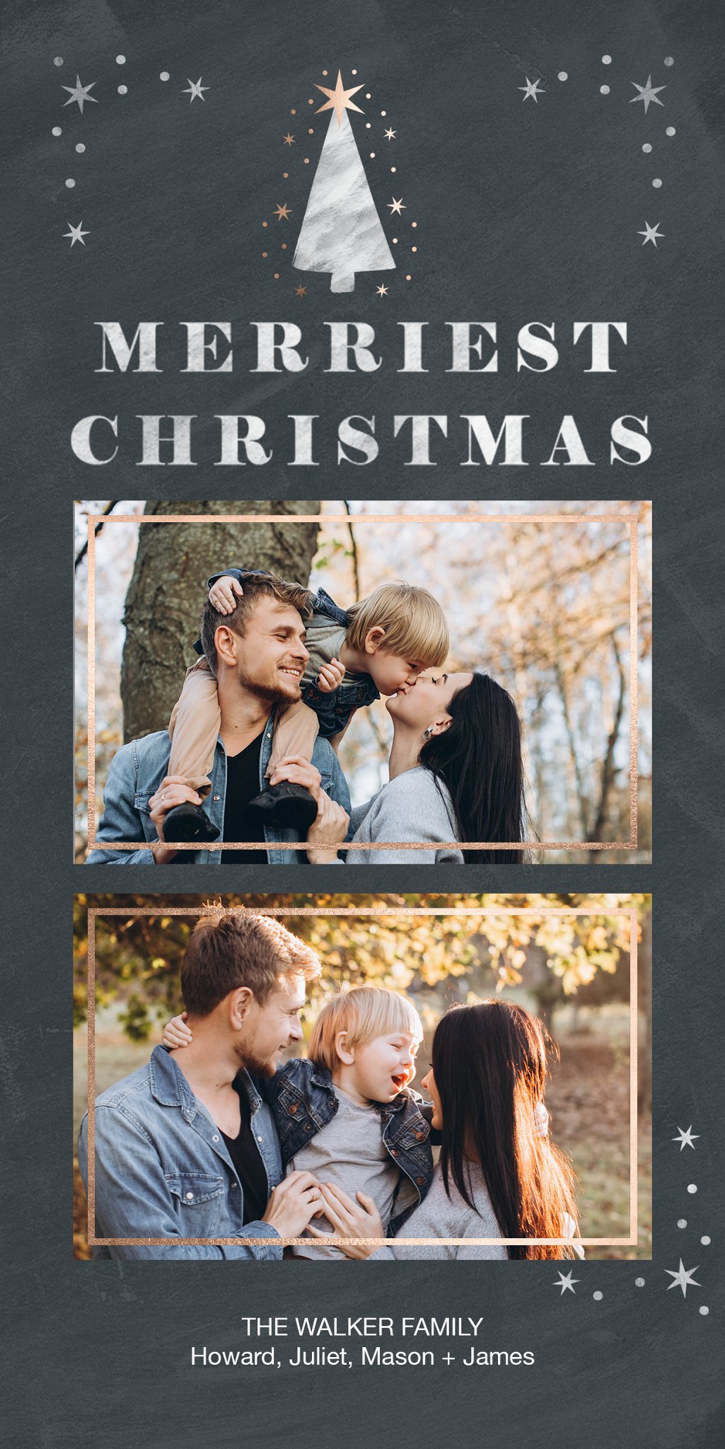 Glowing Tree Collage Photo Card, Square in Black, 4x8, Vertical