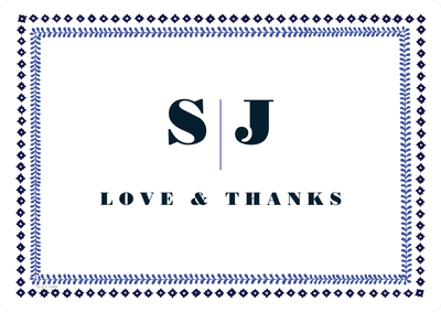 Blue Botanical Monogram Thank You Photo Card, 5x7