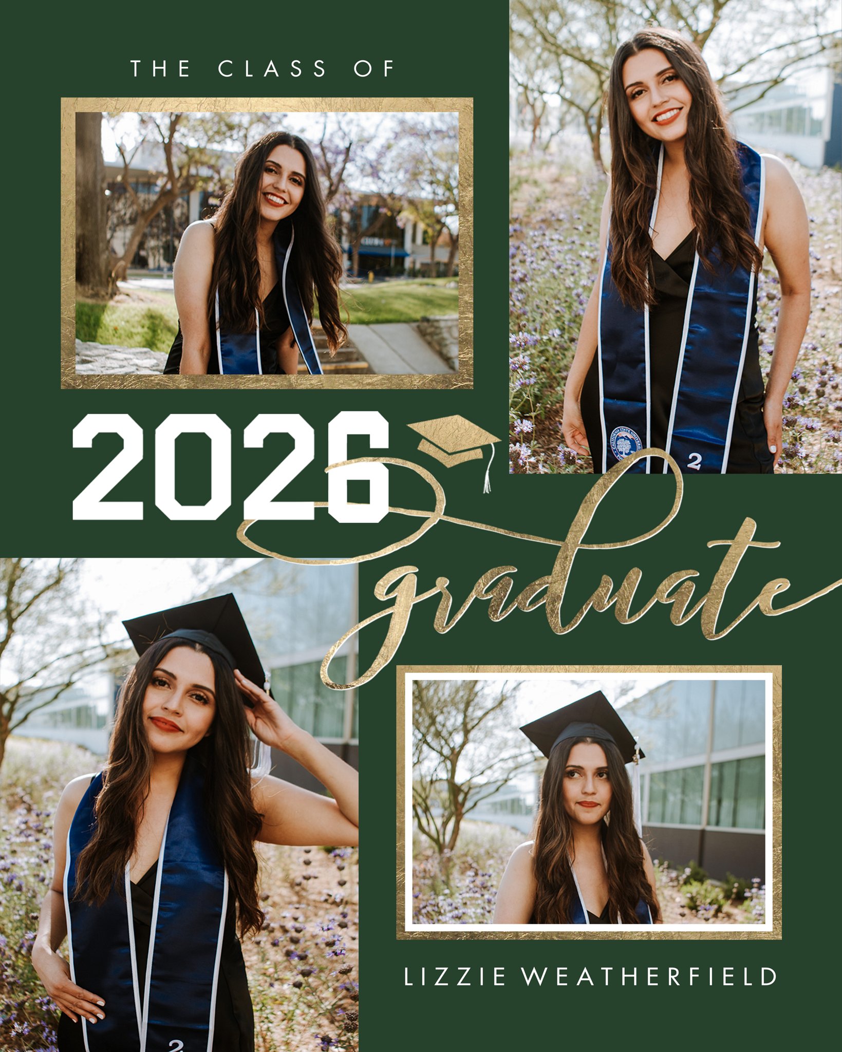 Poster Prints 16x20 Portrait Grad 2026 Handlettered Customizable in Green, Vertical